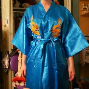 XL blue satin robe